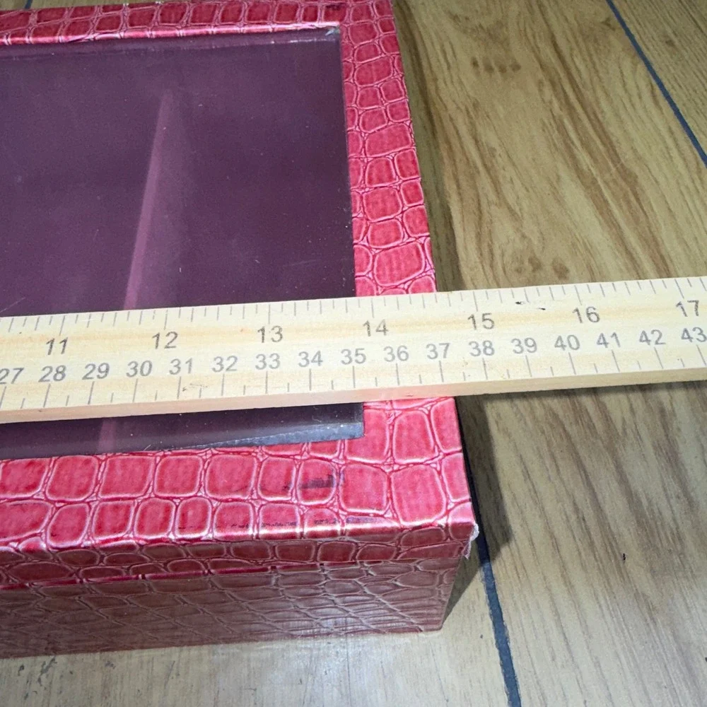 Prestige Red Faux Croc Jewelry Box Organizer with Plastic Lid and 4 Compartments